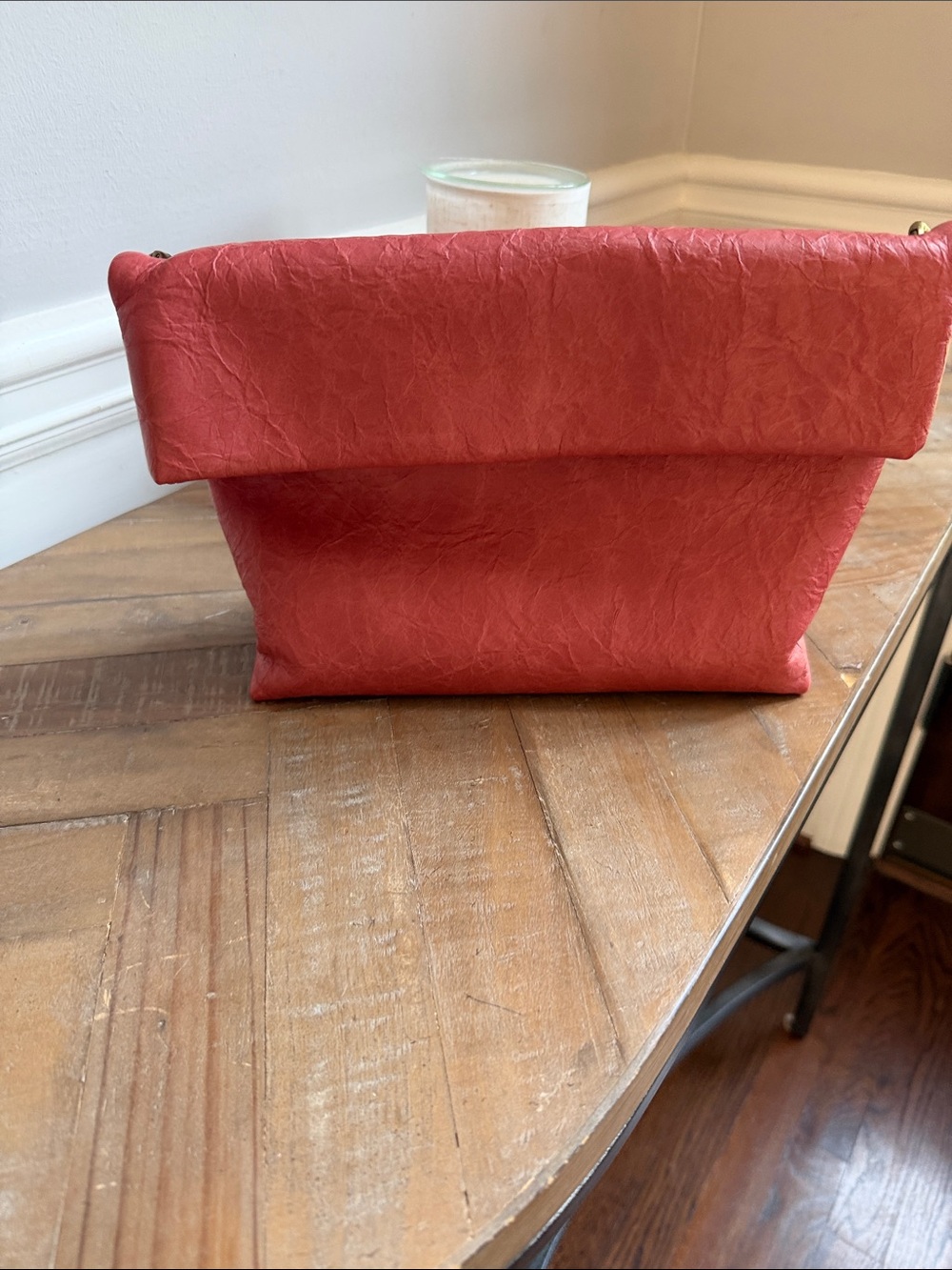Anthropologie Coral Red Fold-Top Clutch